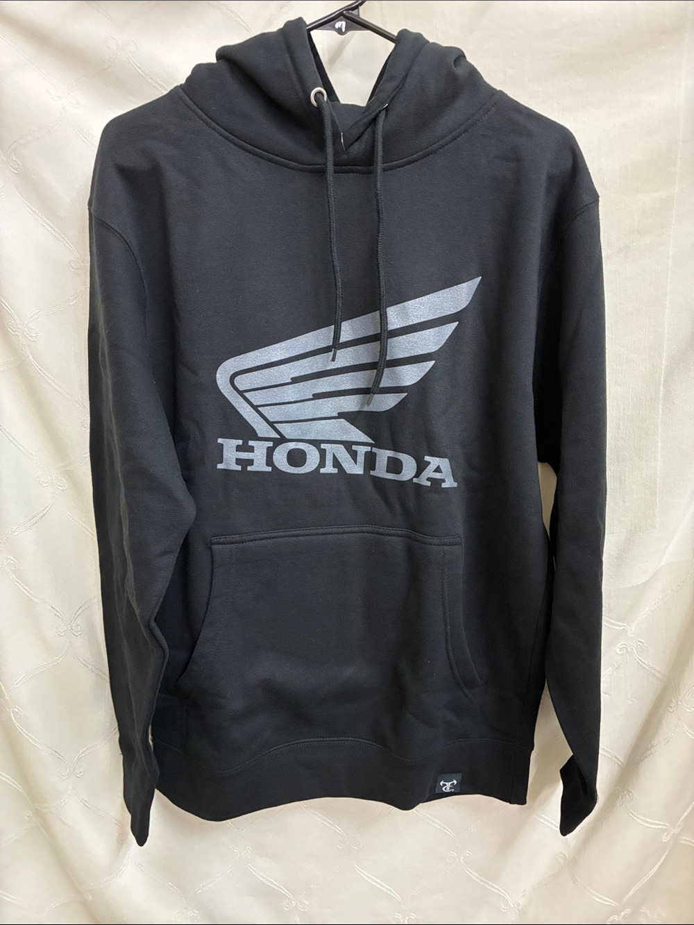Honda Men's Black Pullover Hoodie with Silver Wing Logo